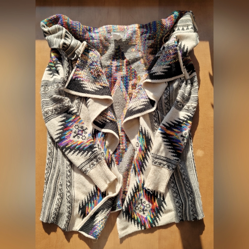 Sz M EUC Northern Angel Multicolor Rainbow Boho Sweater Cardigan